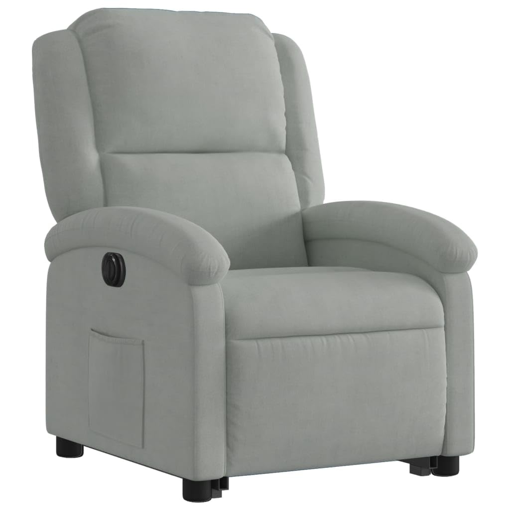 Fauteuil inclinable électrique Gris Clair en Velours, Fauteuil Confortable pour Salon, Fauteuil de Lecture avec accoudoirs Larges, Chaise d’appoint pour Chambre, Chaise Lounge intérieure