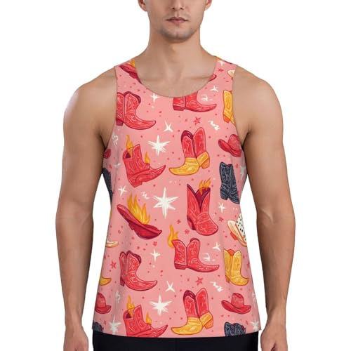 Amazon.com: Vintage Red Cowboy Boots Print Mens Tank Top, Running