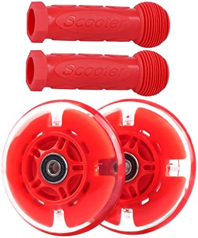 98mm Flashing Push Scooter Replacement Wheel Set, Upgrade Led Light Up Wheels for Razor Kick Scooter,2-Pack (Red)