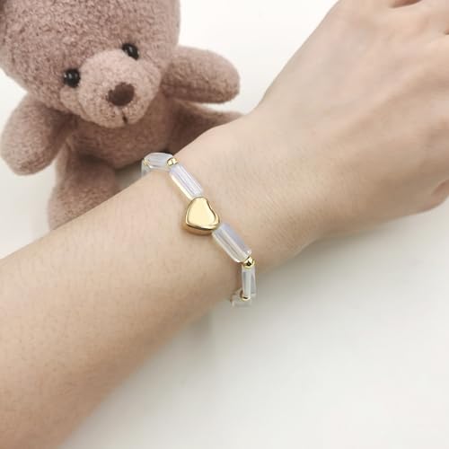 Image of Cuboid Love Elastic Bracelet, Crystal Energy Stone Anxiety Relief Yoga Jewelry for Women Male (Heart-shaped Charm Can Be Customized Name)