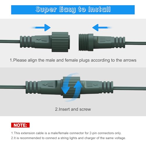 Dalugo Splitter Connector for Christmas Lights, IP65 Waterproof Two Pin Exten...