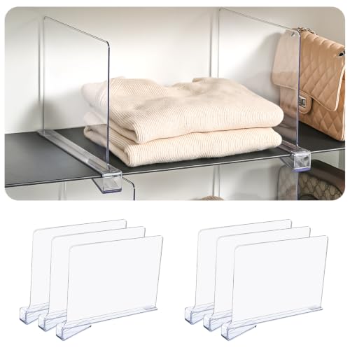 Shelf Dividers for Closet Organization,Clear Plastic Closet Shelf Dividers,Upgrade Height for Vertical Space,Shelf Organizer for Bags,Jeans, Shirts (8″ Tall x 11″ Deep-6pcs)