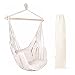 EverKing Hanging Rope Hammock Chair Porch Swing Seat, Large Hammock Net Chair Swing, Cotton Rope Porch Chair for Indoor, Outdoor, Garden, Patio, Porch, Yard - 2 Seat Cushions Included (White)