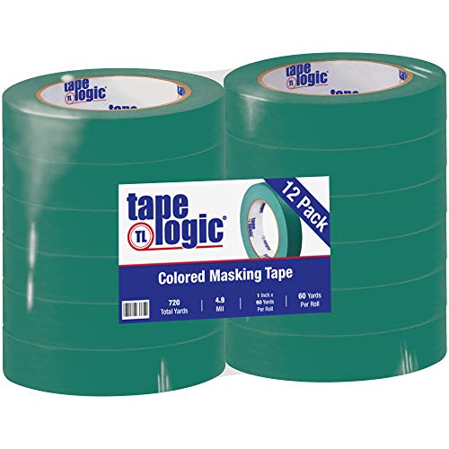 Image of Aviditi Tape Logic 1 Inch x 60 Yards, General Purpose Colored Masking Tape, Dark Green (Pack of 12) - Great for Home, Office, Arts, Crafts, DIY, Labeling and Coding
