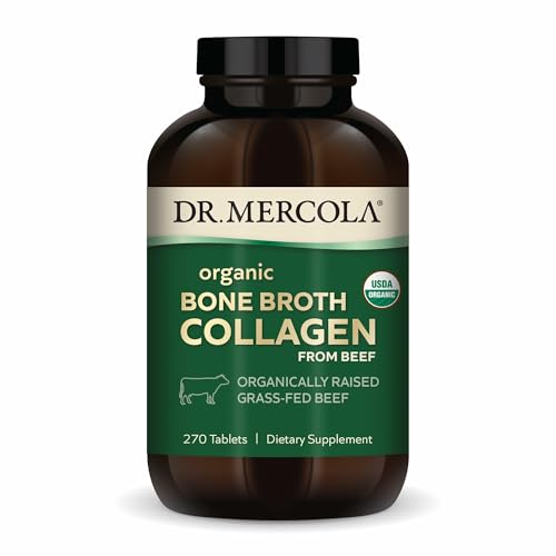Dr. Mercola Organic Bone Broth Collagen – Organically Raised Grass-Fed Beef – Dietary Supplement – Supports Bone and Joint Comfort – USDA Organic, Non-GMO – 90 Servings (270 Tablets)