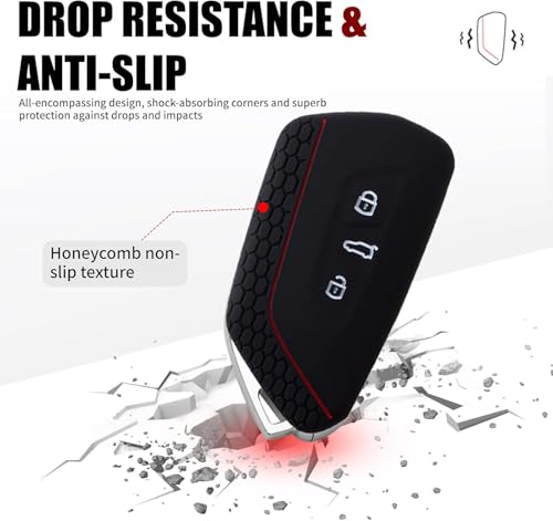 2Pcs Car Key Case,Silicone Car Key Cover Compatible with VW,Golf 8 7 5,Seat Leon MK 4,VW ID.3, Tarraco, Ateca, Skoda Octavia, Cupra,Key Fob Cover 3 Button Auto Keyshell Protective Sleeve - Image 3