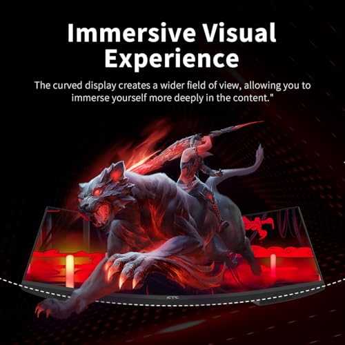 Image of KTC 24 Inch Curved Gaming Monitor, 180Hz FHD 1080P Frameless Computer Monitor, Freesync /G-Sync Support, 99% sRGB, 3000:1 Contrast, HDMI, DisplayPort, Wall Mountable /Tilt Adjustable, H24S17