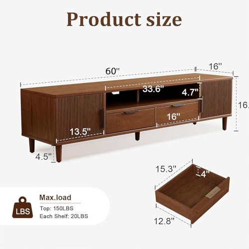 Image of Solid Sheesham Wooden Tv Unit with 2 Drawer, 2 Doors & 2 Shelf Storage | Media Console Tv Cabinet | Tv Stand Wih Elegant Design for Home Decor | (60 x 16 x 16 inches)