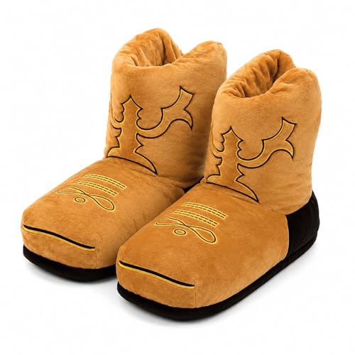 RYLENDOR Cowboy Boot Slippers Women Men Novelty Bootie Indoor House Shoes Funny Cowboy Boots Slippers Unisex Cute Cowgirl Cozy Fuzzy Western(Brown 6)