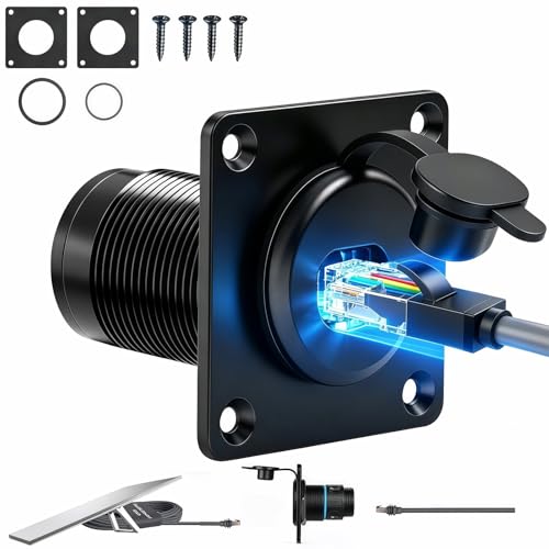 GXZZ Starlink Wall Pass Through Kit, Weather-Sealed Aluminum RJ45 CAT6 Bulkhead Socket, Hidden Cable Style for Starlink Gen3/4/4X / Mini Only, Ideal for RV Camper Boat Trailer & Off-Grid Users