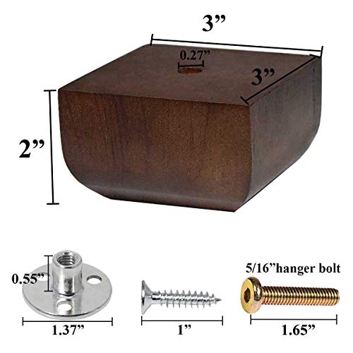 Aoryvic Sofa Legs Square Bed Feet 2 Inch Wood Replacement Leg For Furniture Set Of 4, Dark Brown #TOP1