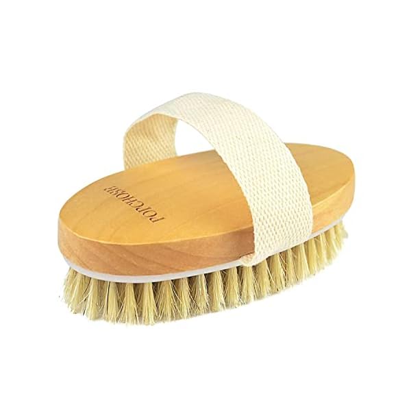 POPCHOSE Dry Brushing Body Brush, Natural Bristle Dry Skin Exfoliating Brush Body Scrub for Flawless Skin, Cellulite Treatment, Lymphatic Drainage and Blood Circulation Improvement