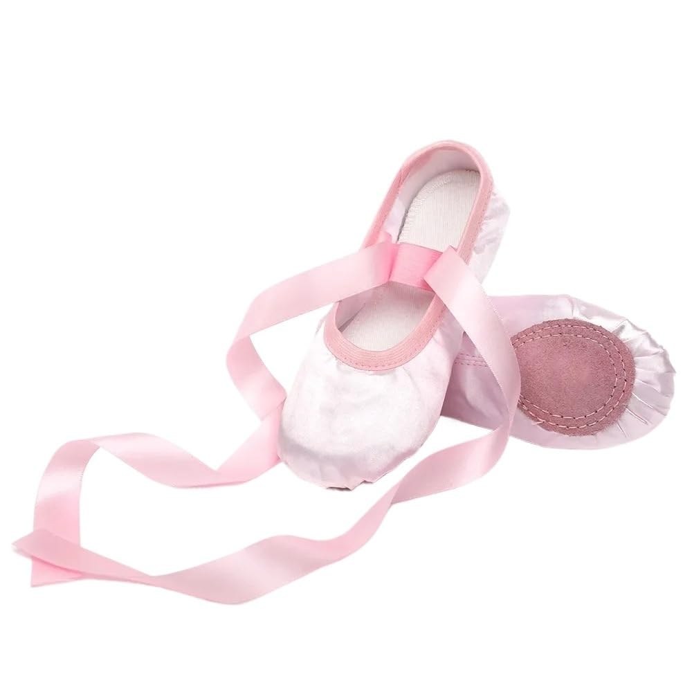 DMLAYHP Ballet Shoes Girls Ballet Dance Shoes Women Satin Soft Sole Children Ballerina with Ribbon Adult Dance Shoe(Pink,36)