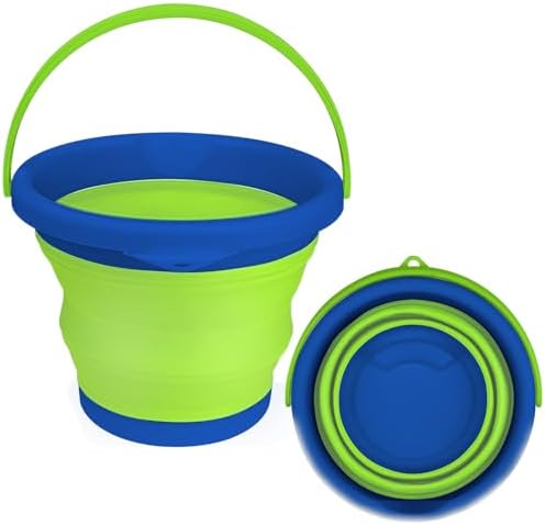 5L Collapsible Mop Bucket for Cleaning, Foldable Buckets with Handles for Beach Sand Garden Car Washing Fishing, Snap Grip Mini Mop with 6 Washable Pads, Lazy Dry Wet Mops Household Items for Wall image 5