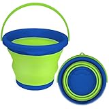 5L Collapsible Mop Bucket for Cleaning, Foldable Buckets with Handles for Beach Sand Garden Car Washing Fishing, Silicone Cleaning Buckets for Household Use Bathroom Cleaning Supplies Blue/Green