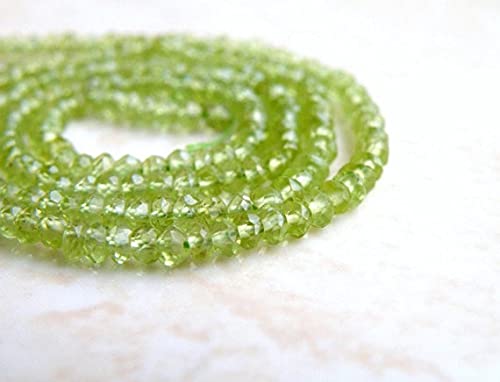 LKBEADS Wyjątkowy kamień perydot fasetowany rondelle zielony sznurek 3 mm 15 cm.