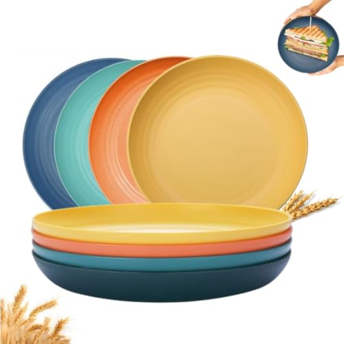 Image of Wheat Straw Dinner Plate Set, Eco-Friendly Dinner Set Round Serving Plate, Dishwasher & Microwave Safe - Perfect for Dinner Dishes Deep Plates Easy to Clean (MULTI-4PCS, 23 CM)