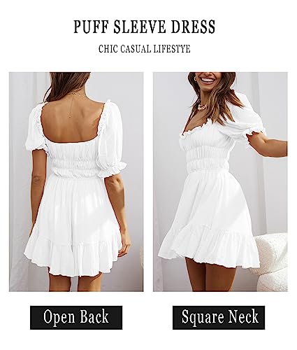 Women's Square Neck Puff Sleeve Mini Dresses Ruffle Elastic Waist A-Line Elegant Summer Casual Flowy Mini Dress2
