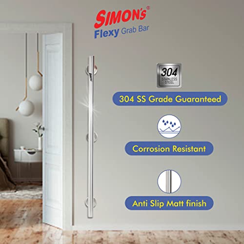 Simon's Flexy 304 Stainless Steel Grab bar for Bathroom and Toilet Safety Handle of Elderly People - 75 cm with 3 Legs of 4.5 cm