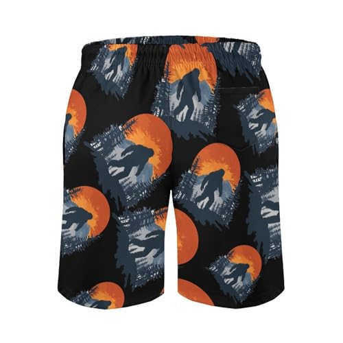 Bigfoot Scene Mens Swim Trunks Quick Dry Board Shorts Beach Swimwear Bathing Suits3