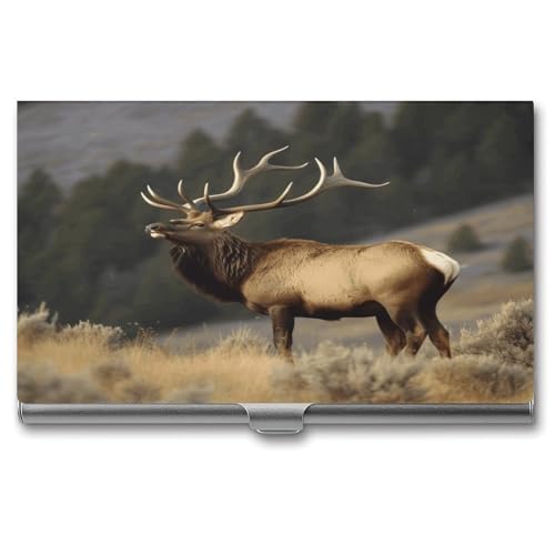 VstaDank Bull Elk Business Card Holder Fashion Metal Business Card Case Professional Credit Card Protector Aluminum Alloy Flip Cover Slim Name Card Case Holder for Men Women