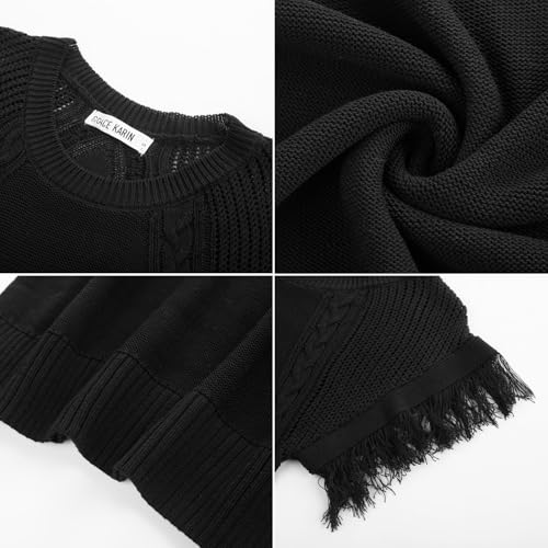 Image of GRACE KARIN Womens Sleeveless Sweater Vest Fringe Cap Sleeve Sweater Casual Crew Neck Loose Fit Pullover Tank Tops S-2XL