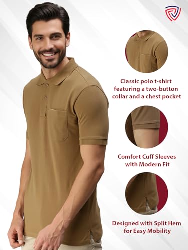 Image of Lux Cozi Men's Polo T-Shirt Regular Fit Half Sleeves with Pocket | Cotton Blend Polo Neck Collar T-Shirt for Men | Casual, Office Comfortable Breathable T-Shirt | Stylish Plain Tee