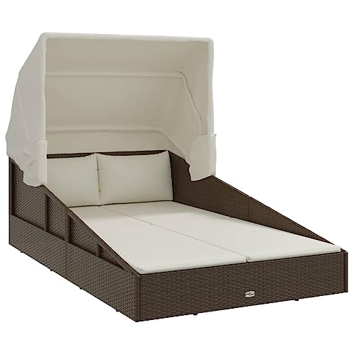 vidaXL Transat avec Toit Pliable Marron 200x114x128 cm résine tressée, transat de Jardin, Chaise Longue extérieure, lit de Jour extérieur