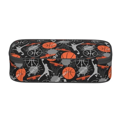 Image of Basketball Fun Sport Ball Pencil Case Big Capacity Storage Pencil Pouch Stationery Bags With Zipper Portable Pen Holder Box Organizer For Boys Girls Teens Student College School Office Supplies