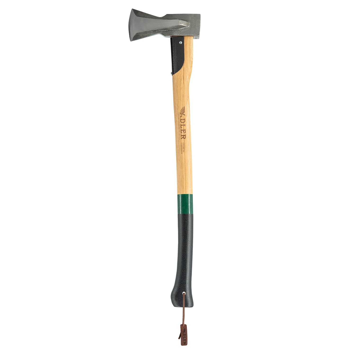 ADLER Spaltaxt 2000g 80 cm C60 Hickorystiel Brennholz Kaminholz Grün | Geschmiedeter Spaltkopf mit zwei Flügeln und dreifacher Sicherheitsverkeilung Made in Germany