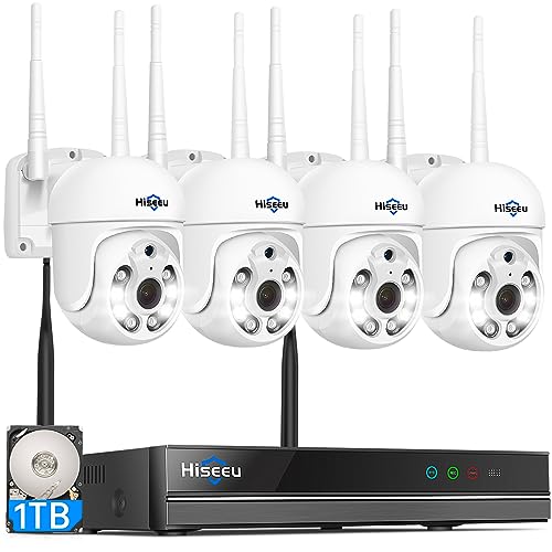 Hiseeu Kit Videosorveglianza Senza fili PTZ WiFi Esterno, 5MP NVR con 1TB HDD e...