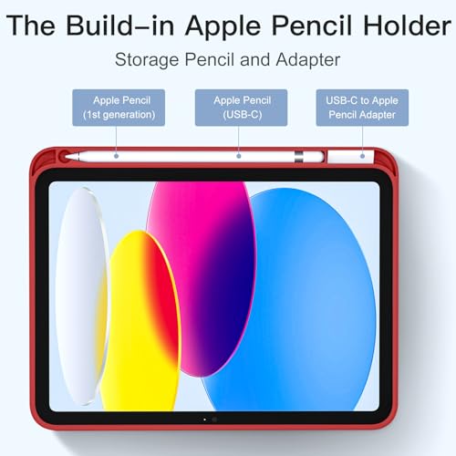 Image of Akkerds Compatible with iPad (A16) 11th Generation Case 11 Inch 2025, for iPad 10th Generation Case 10.9 Inch 2022 with Pencil Holder, Slim Trifold Stand Protective Cover with Soft TPU Back, Red