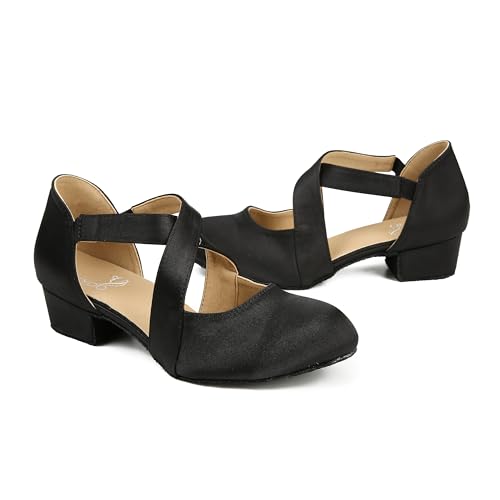 Ballroom Dance Shoes Salsa Latin Dancing Shoes Women for Social Beginner Closed Toe 1 1/2 inches Heels S143