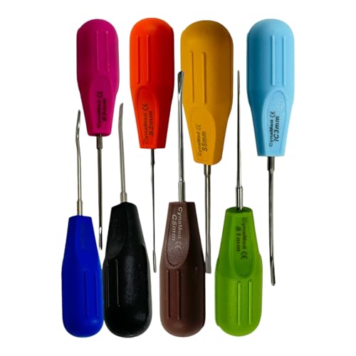 Set of 8pcs Dental Elevators with Plastic Color-Coded Handle | Luxating Tooth Extraction Elevators 1mm, 2mm, 3mm, and 5mm | Proximators Bundle