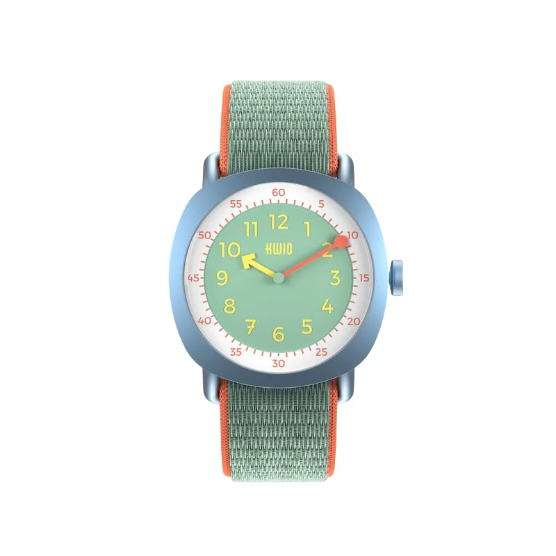 KWIO - TIKK Dragon Kinderuhr I Analoge Lernuhr für Jungen & Mädchen I Quarz-Uhrwerk I Nachtblaues Edelstahlgehäuse I Leicht zu wechselndes blau-graues Klettarmband I Wasserdicht bis 5 ATM