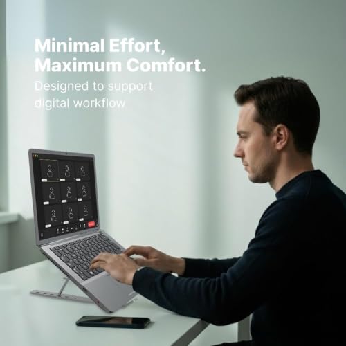 Image of Laptop Stand 6 Angles Adjustable Aluminum Ergonomic Foldable Portable Tabletop Laptop /Desktop Riser Stand Holder Compatible for MacBook, HP, Dell, Lenovo & All Other Notebook (Grey)