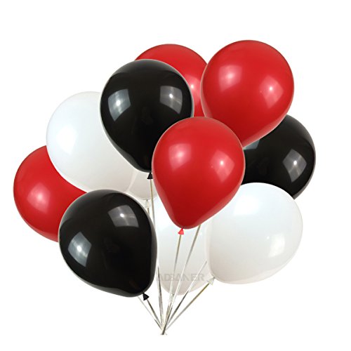 KADBANER Latex Balloons 100 pcs 3 Colors Party Set (Black White Red)