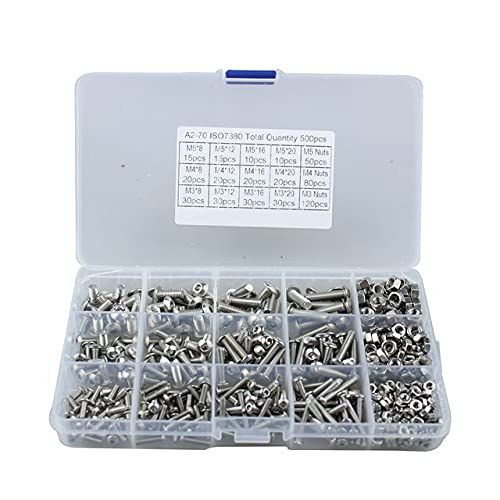 500pcs Bolts and Nuts Set M3 M4 M5 Stainless Steel Machine Screw and Nut Kit Button Head Hex Socket Head Cap Bolts Screws with Nuts Assortment Kit - Image 3
