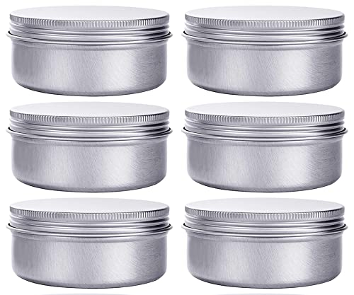 6 Ounce Aluminum Cans 180 mL Screw Lid Metal Storage Tins Containers for Storing Spices, Candies, Lip Balm, Candles, 6 Pcs.
