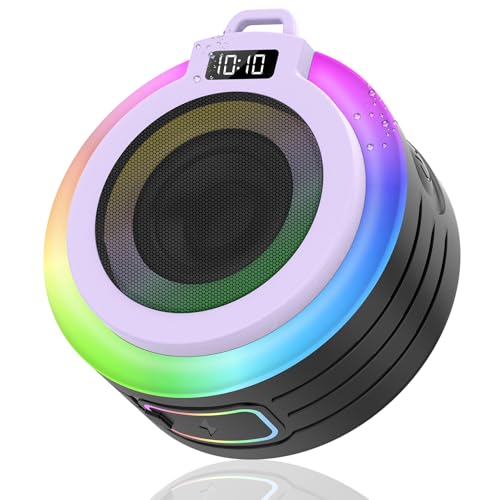 Aptkdoe Altavoz Bluetooth para Ducha, Altavoz Bluetooth portátil con Sonido estéreo y Ventosa, Impermeable (IPX7), Morado