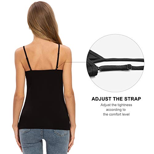 Amvelop Adjustable Camisole For Women Spaghetti Strap Tank Top Super Soft Camisoles Black White Apricot S #TOP2