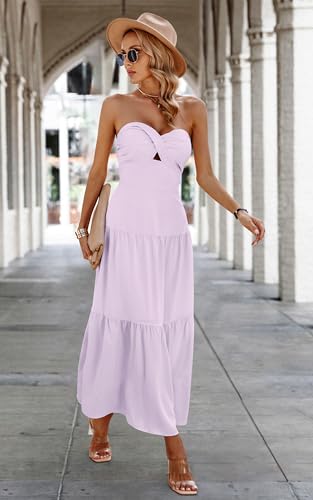 Image of ECOWISH Women's Summer Strapless Maxi Dress 2026 Off Shoulder Hollow Out Smocked A Line Tube Tiered Long Dresses