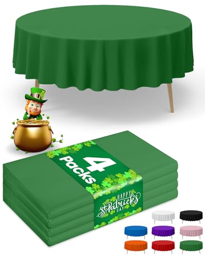 Image of Niuara Green Plastic Table Cloth - 4 Pack 84 inch Round Disposable Tablecloths for Round Tables, Table Cover for St Patricks Day, Holiday Parties & Gatherings