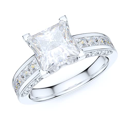 Prstani Sterling Silver 1.5Ct Classic Filigree Pattern Simulated Princess Cut Diamond Promise Engagement Ring (7) #TOP17