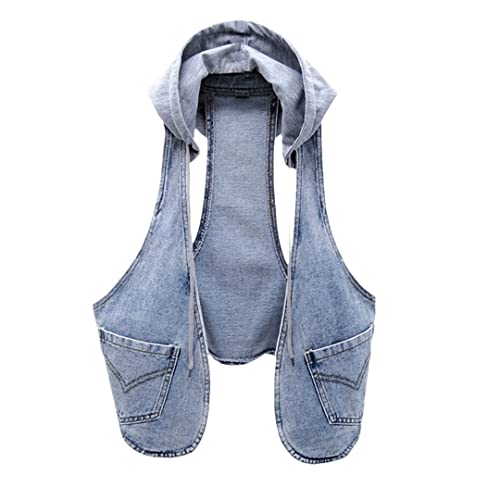 Wvapzxx Spring Summer Denim Women's Short Hooded Waistcoat Vintage Slim Sleeveless Female Casual Jeans Vest Jackets