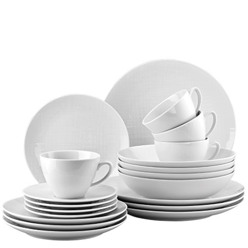 Rosenthal 11770-800001-28519 Mesh Set 20-teilig bestehend, 4 Stück Teller (tief 21 cm, flach 21 cm / 27 cm), Kombitasse 2-teilig, weiß
