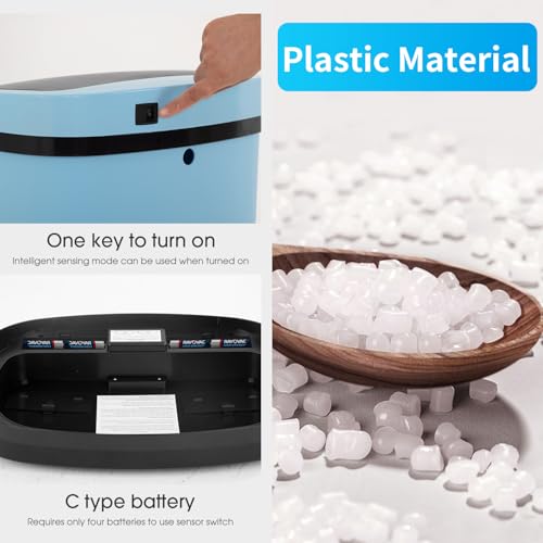 Image of BestOffice | 13 Gallon Plastic Trash Can with Lid | Blue | Automatic Touchless Garbage Can | Odor Control | Modern Oval Design | Easy to Clean | For Kitchen, Bathroom, Office or Home