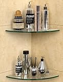 Bakzon 2-Pack Glass Corner Shower Shelves, Shower Wall Shelves for Inside Shower, Drill Free Shower Caddy Organizer with Aluminum Brackets for Bathroom