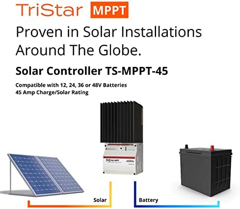 Morningstar Tristar 45A MPPT Solar Charge Controller 12V/24V/48V Batteries, Solar Panel Controller Battery Controller Solar Controller 12V 24V, Lowest Fail Rate MPPT Charge Controller for Solar Panels