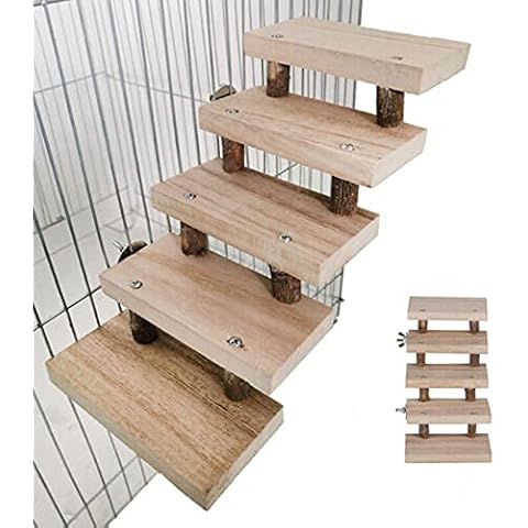 NganSuRong Natural Wooden Hamster Parrot Bird Cage Toy Pet Mouse Climbing Swing 5 Layers Ladder Stairs Platform Bridge Springboard Training Tool Cover